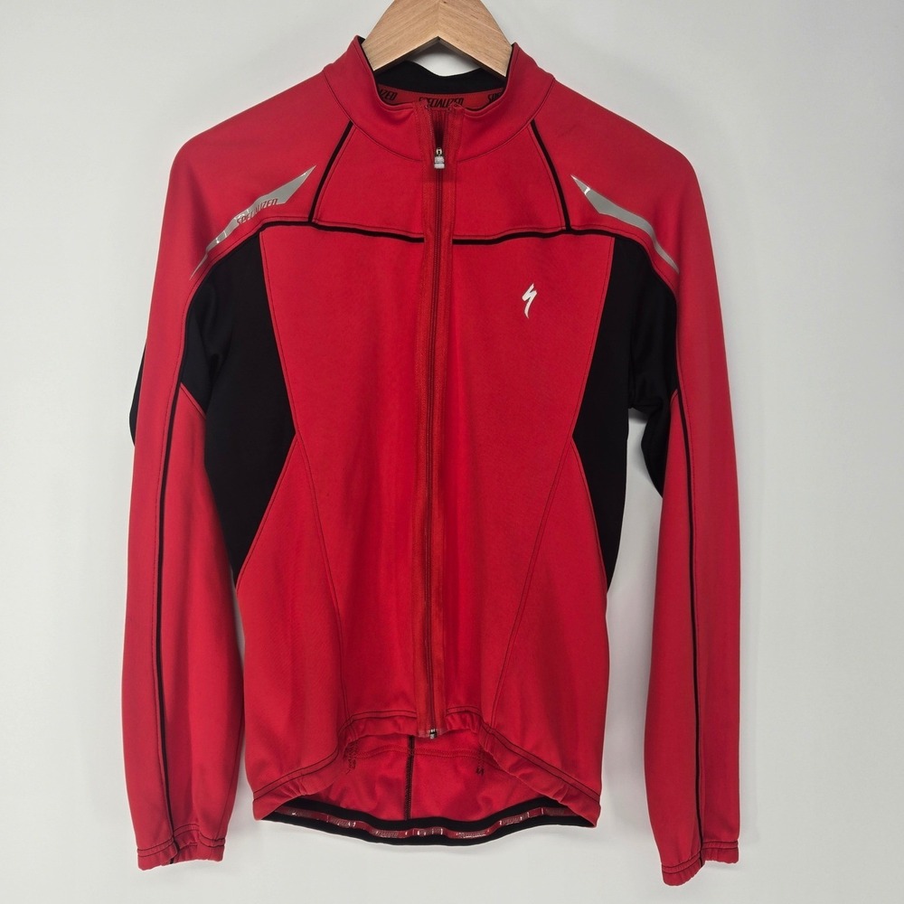 Specialized Mens Long Sleeve Cycling Jersey Red Black Full Zip‎ Pockets Medium